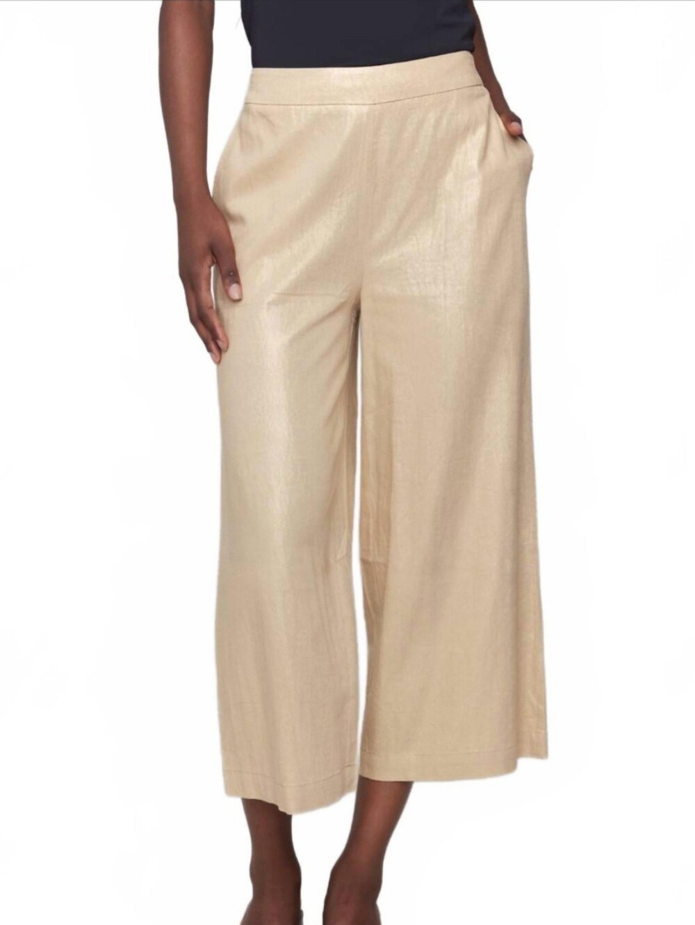 CHARLIE B Cropped Wide-Leg Pants in Shiny Gold